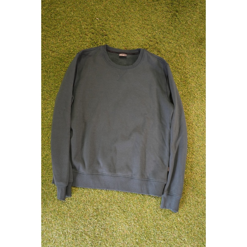 Eddie Bauer Sweatshirt‎ Mens L Green Fleece Lined Long Sleeve Crew Neck Pullover